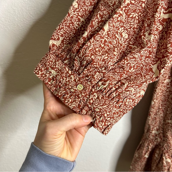 Doen Prancing Fawn Leda Deer Ruffle Cotton Tiered Long Sleeve Mini Dress XL - Picture 10 of 15